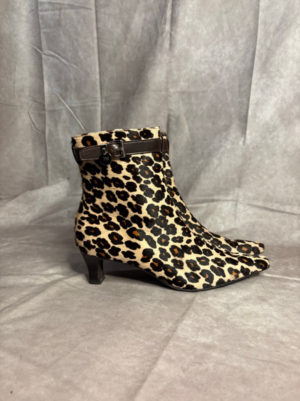 Franco Sarto Leopard Calf Hair Ankle Boots Buckle 6.5